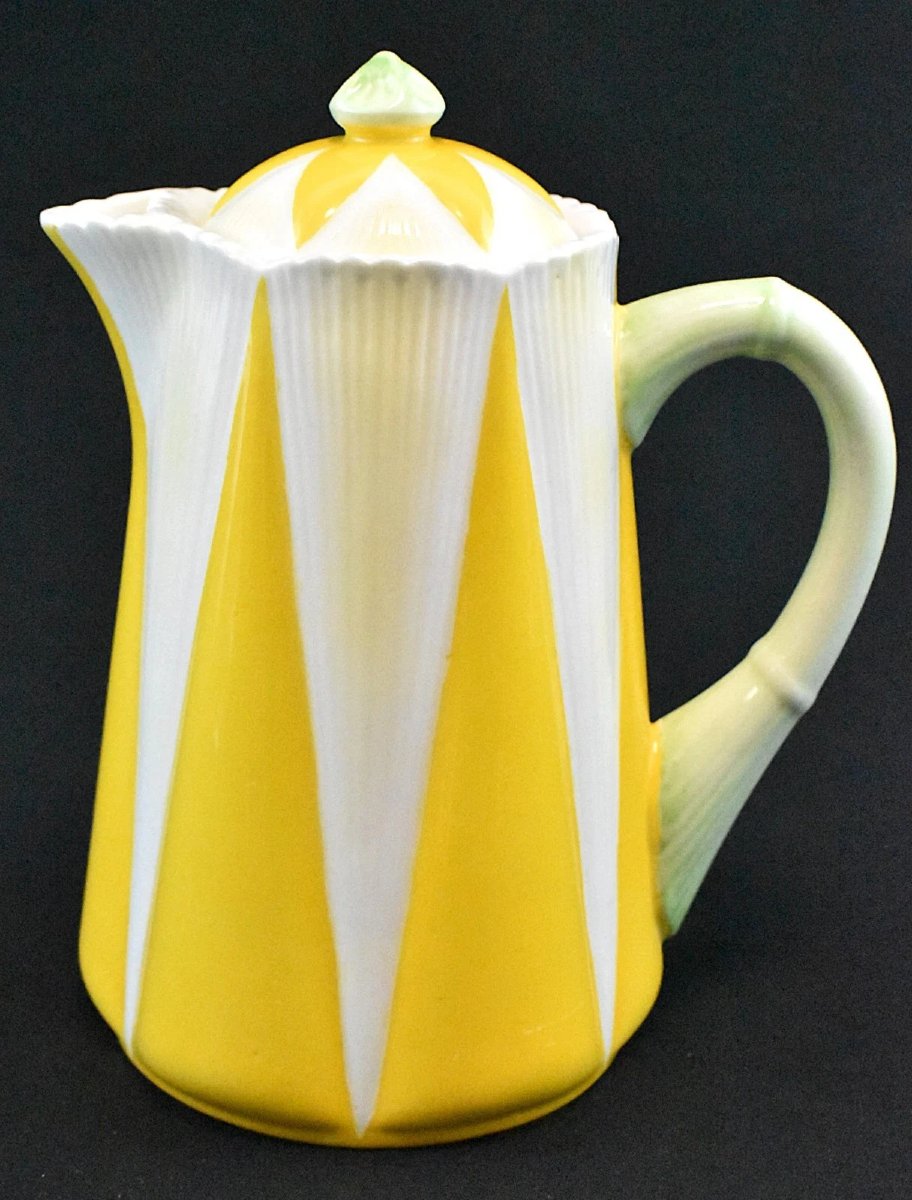 1932 Rare Shelley Tea/coffee Set In Yellow "star Flower" Or "harlequin" Pattern.-photo-2