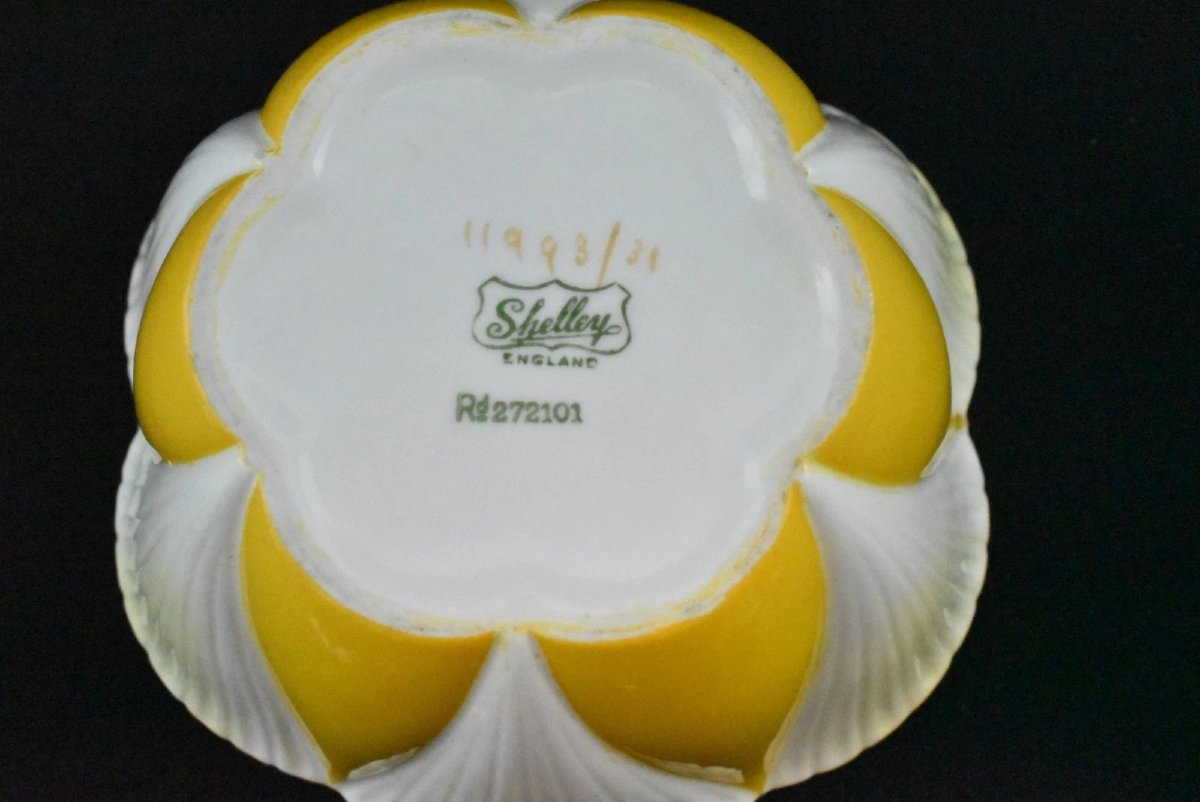 1932 Rare Shelley Tea/coffee Set In Yellow "star Flower" Or "harlequin" Pattern.-photo-7