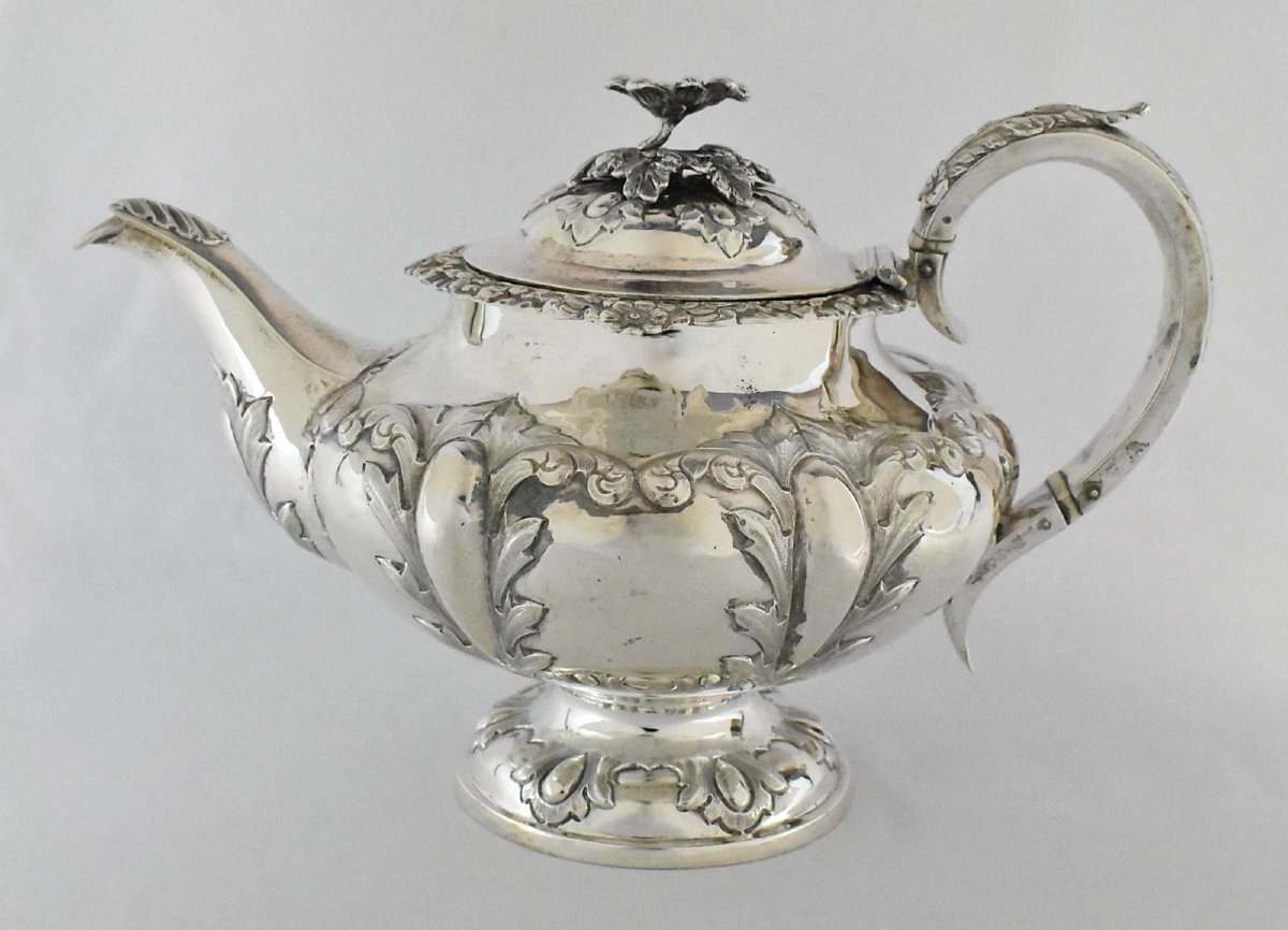 Service à thé et à café victorien quatre pièces en argent massif de 1842 par William Hunter-photo-2