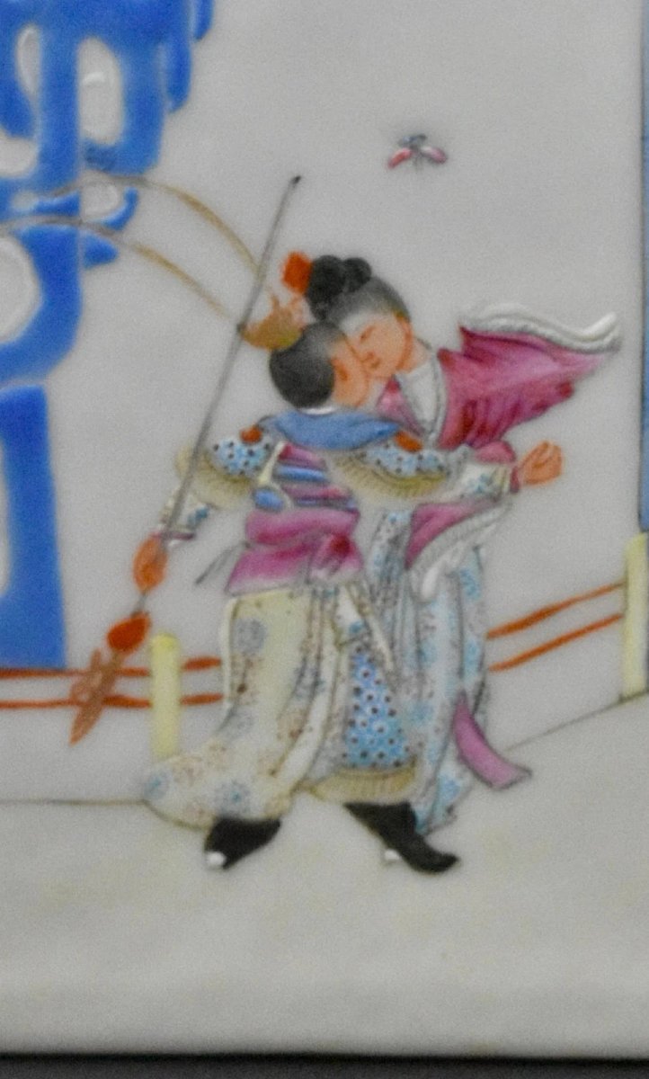 Pot à pinceaux en porcelaine Famille Rose de la période Qing (Chine), calligraphie Bitong-photo-2