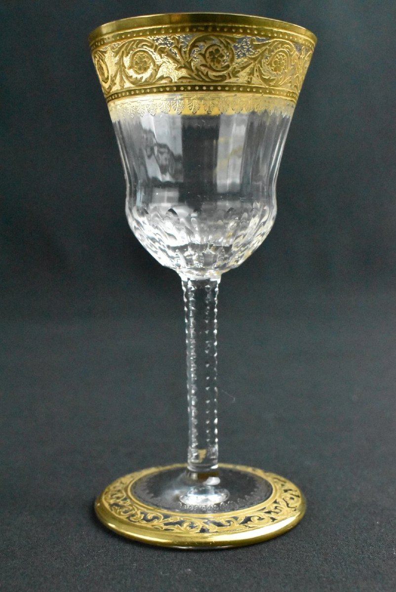 Set Of 8 Saint-louis "thistle Gold" French Crystal Liqueur/sherry Glasses 24ct-photo-2