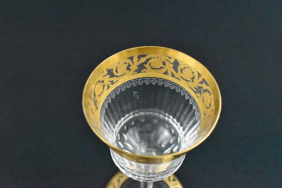 Set Of 8 Saint-louis "thistle Gold" French Crystal Liqueur/sherry Glasses 24ct-photo-2