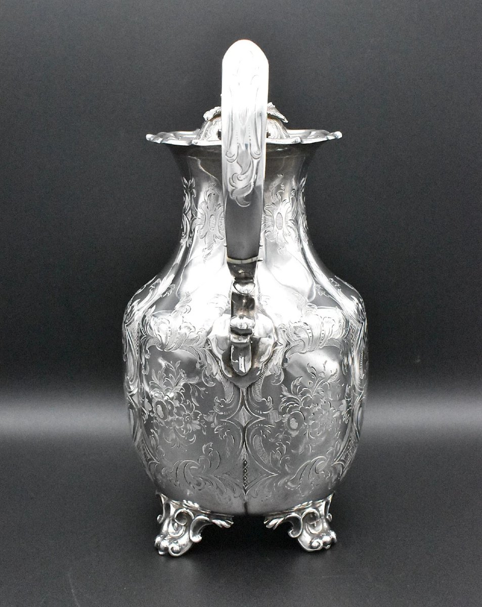 Cafetière/théière victorienne en argent massif ornée, datée de 1849 et gravée.-photo-1