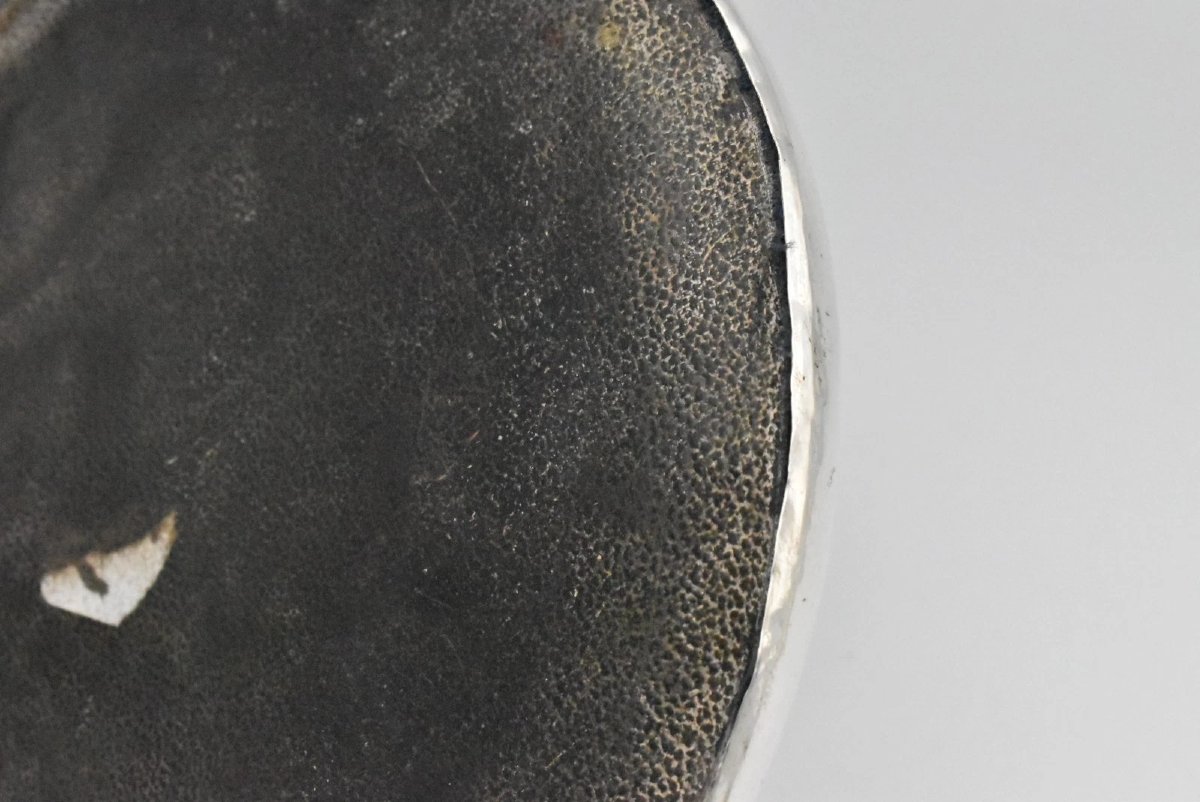 Edwardian Capstan-shaped Desk Inkwell With Pocket Watch / Clock Sterling Silver-photo-6