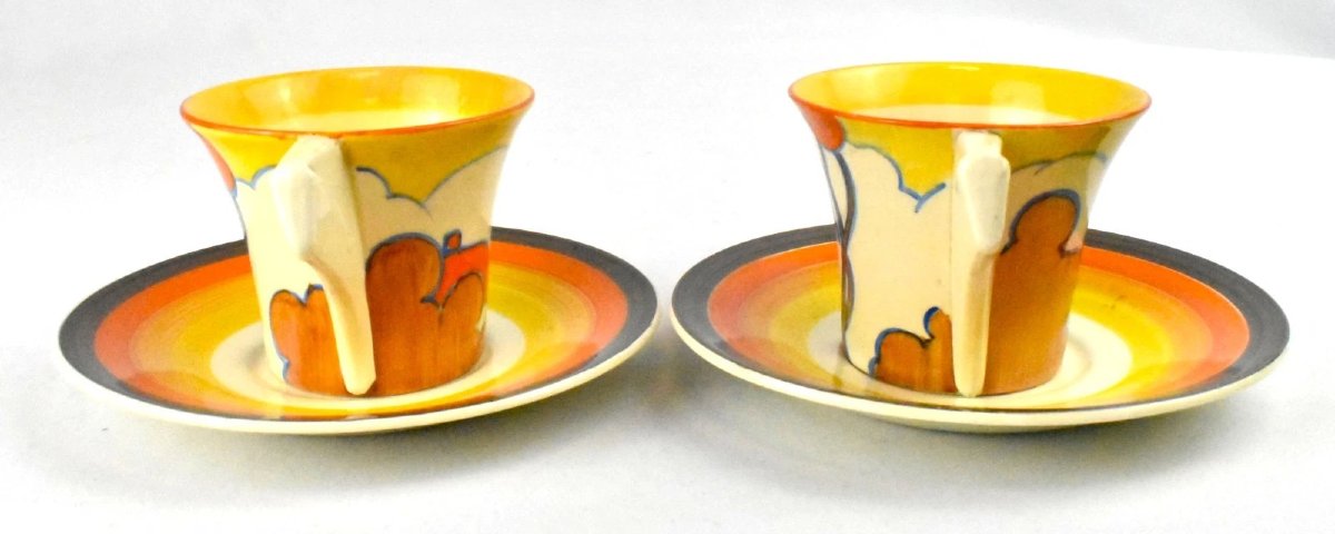 Fantasque Hand Painted Bizarre By Clarice Cliff "autumn Design" Coffee Set-photo-4