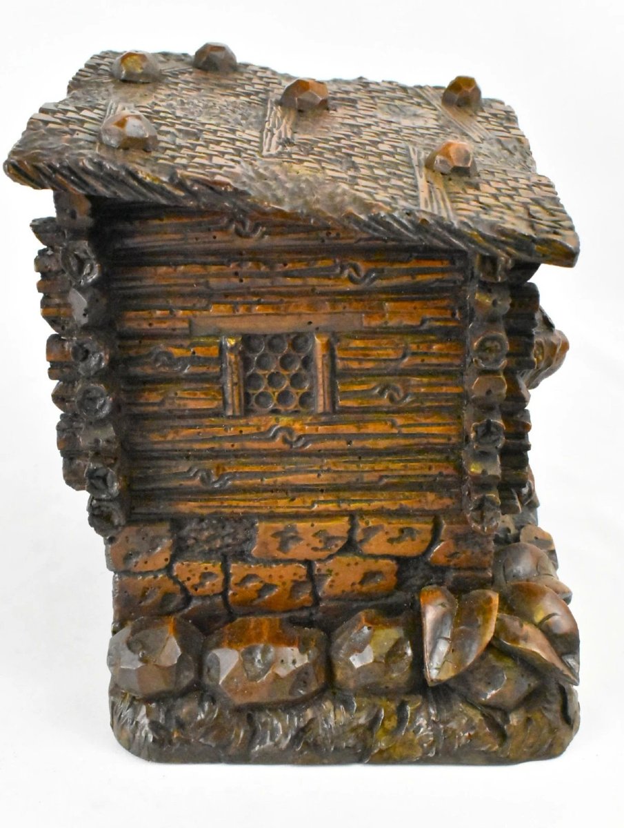 Cave à cigares ancienne en bois sculpté à la main, Forêt-Noire, vers le XIXe siècle.-photo-4