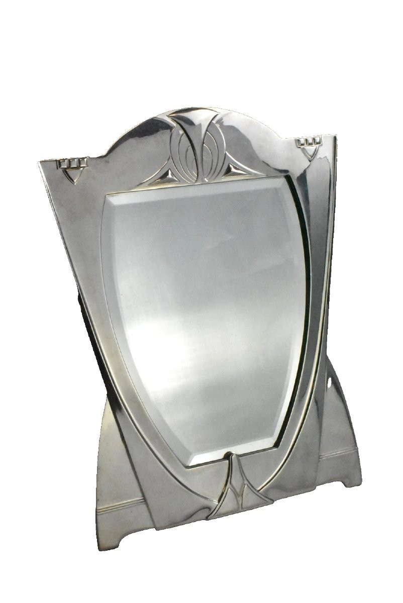 Miroir de chevalet ancien Art Nouveau Sécession argenté, WMF vers 1900-photo-2