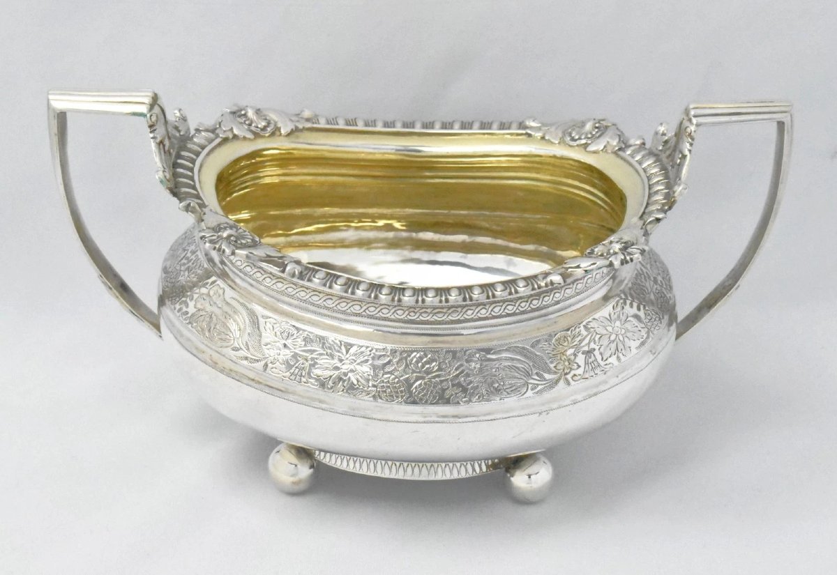 John Walton Of Newcaste Hm 1842 Victorian Engraved Solid Silver 3-piece Tea Set-photo-2