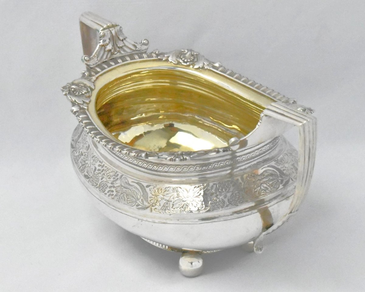 John Walton Of Newcaste Hm 1842 Victorian Engraved Solid Silver 3-piece Tea Set-photo-3