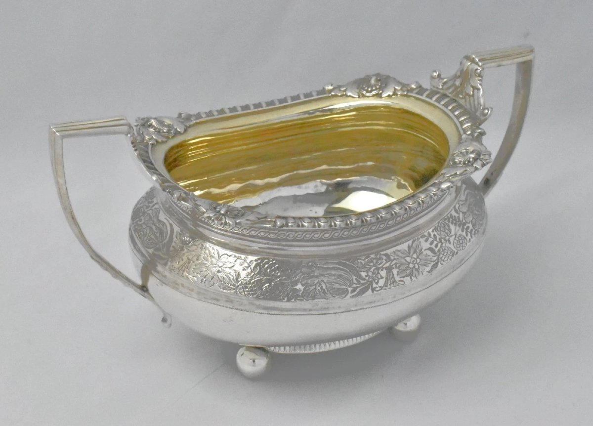 John Walton Of Newcaste Hm 1842 Victorian Engraved Solid Silver 3-piece Tea Set-photo-4