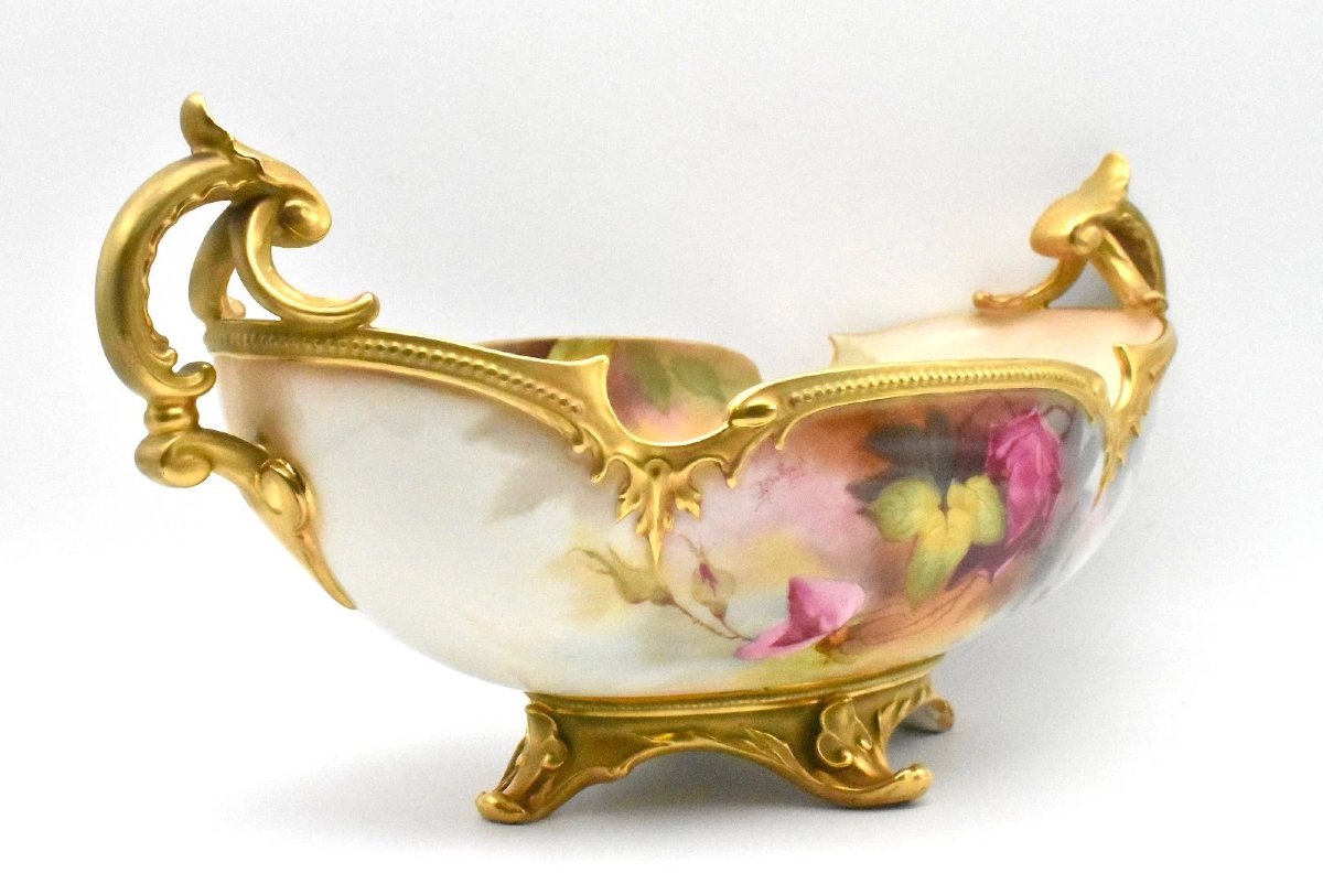 Bol ancien Royal Worcester en forme de bateau, peint à la main, signé J. Southall, vers 1912-photo-2