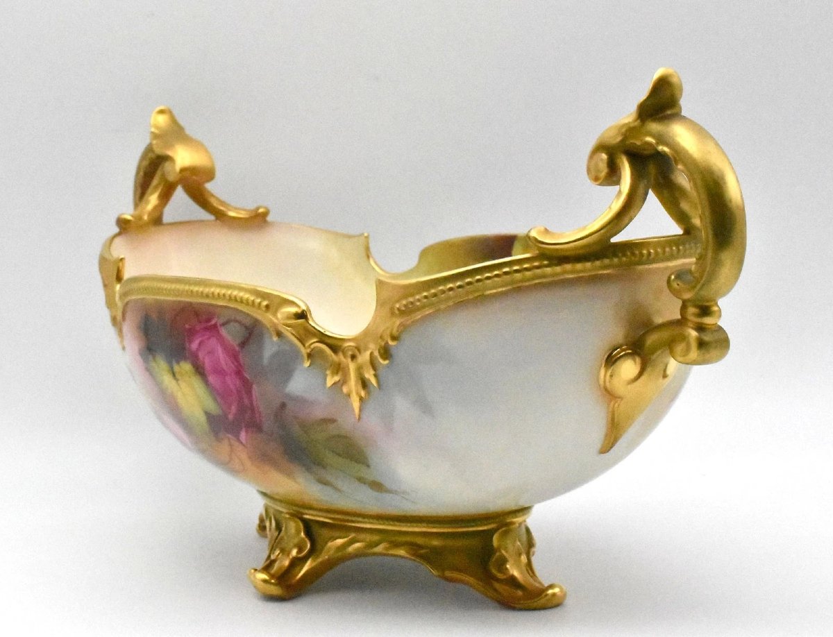 Bol ancien Royal Worcester en forme de bateau, peint à la main, signé J. Southall, vers 1912-photo-2
