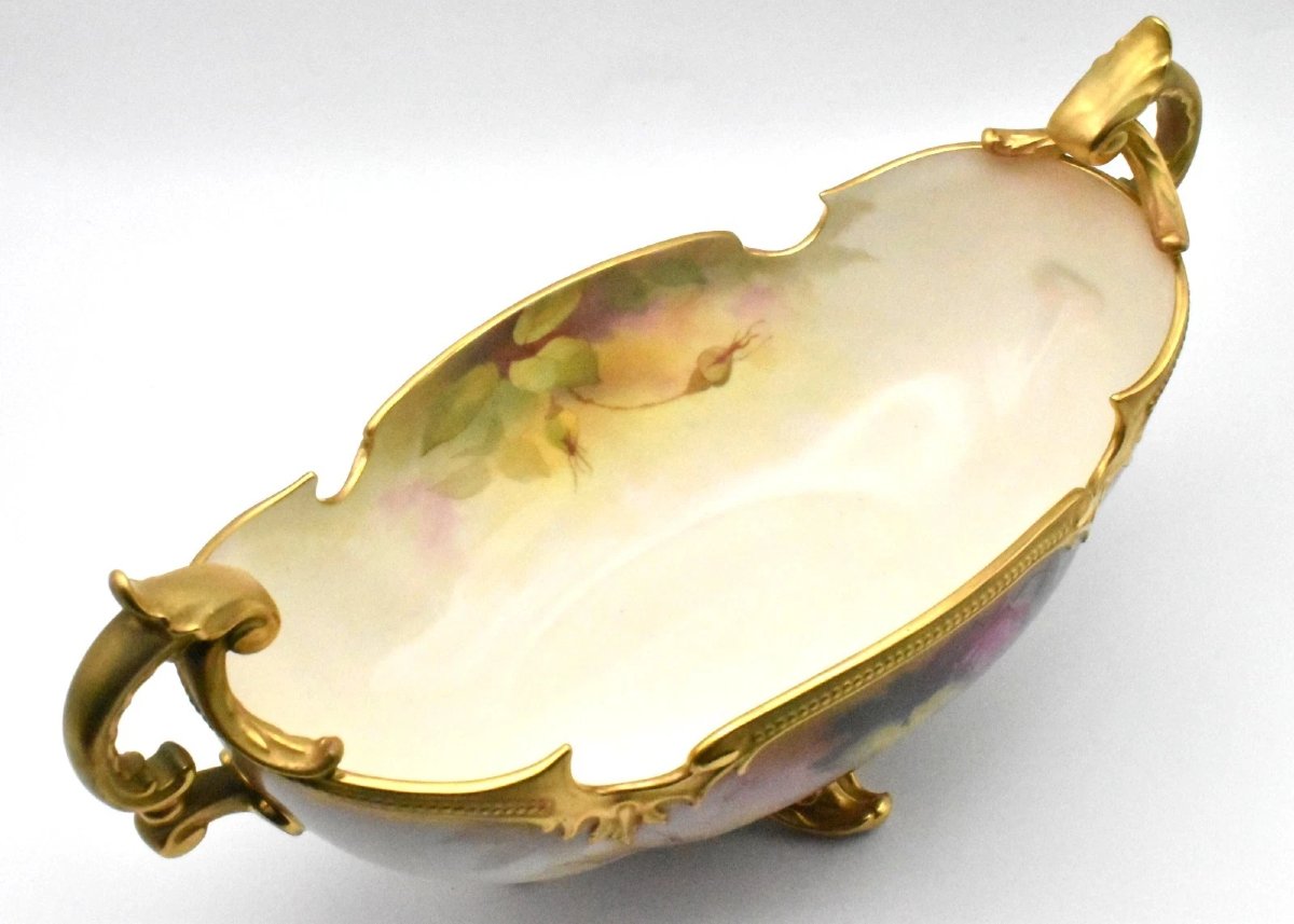 Bol ancien Royal Worcester en forme de bateau, peint à la main, signé J. Southall, vers 1912-photo-4