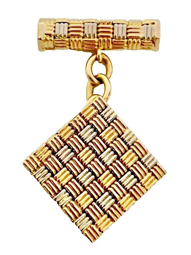 Vintage Mid Century Roy King 18ct Yellow & White Gold Basketweave Cufflinks 60's-photo-1