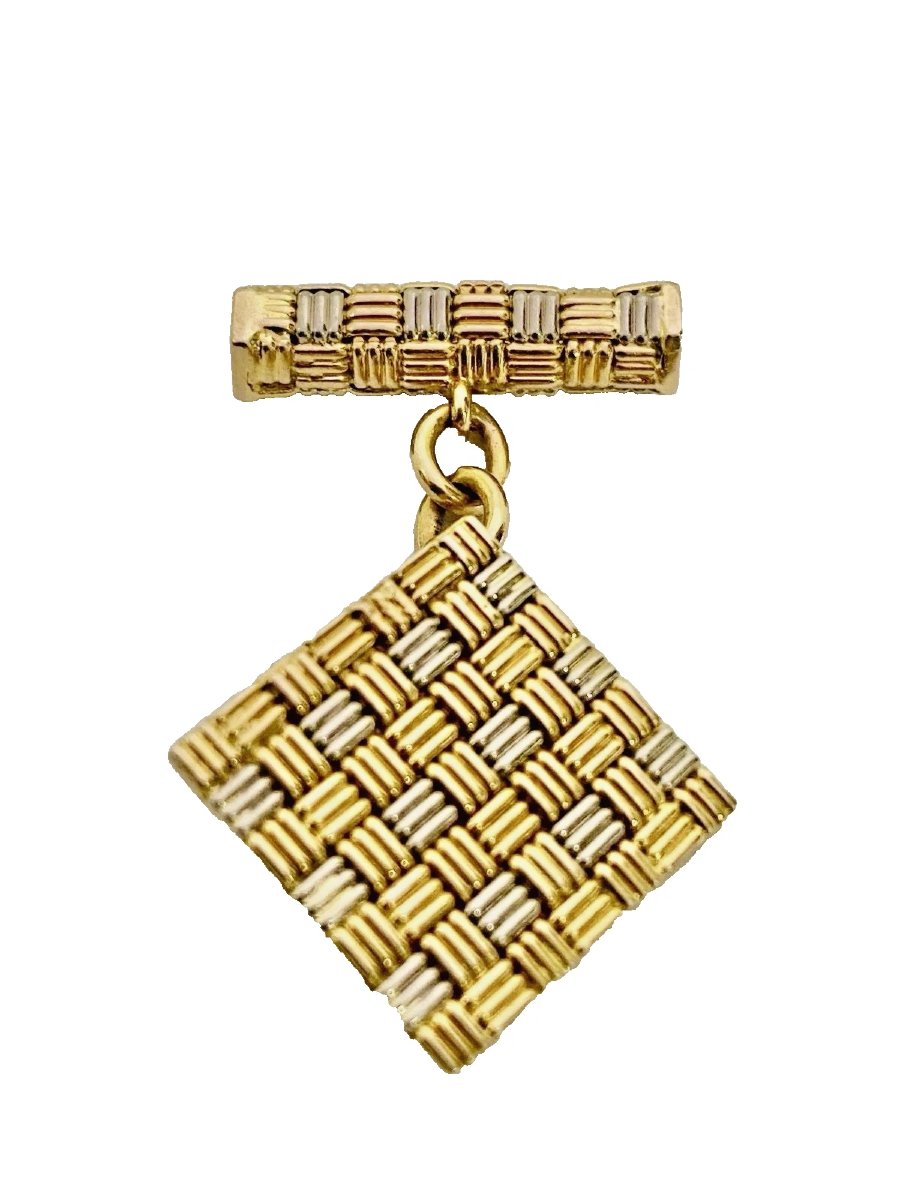 Vintage Mid Century Roy King 18ct Yellow & White Gold Basketweave Cufflinks 60's-photo-2