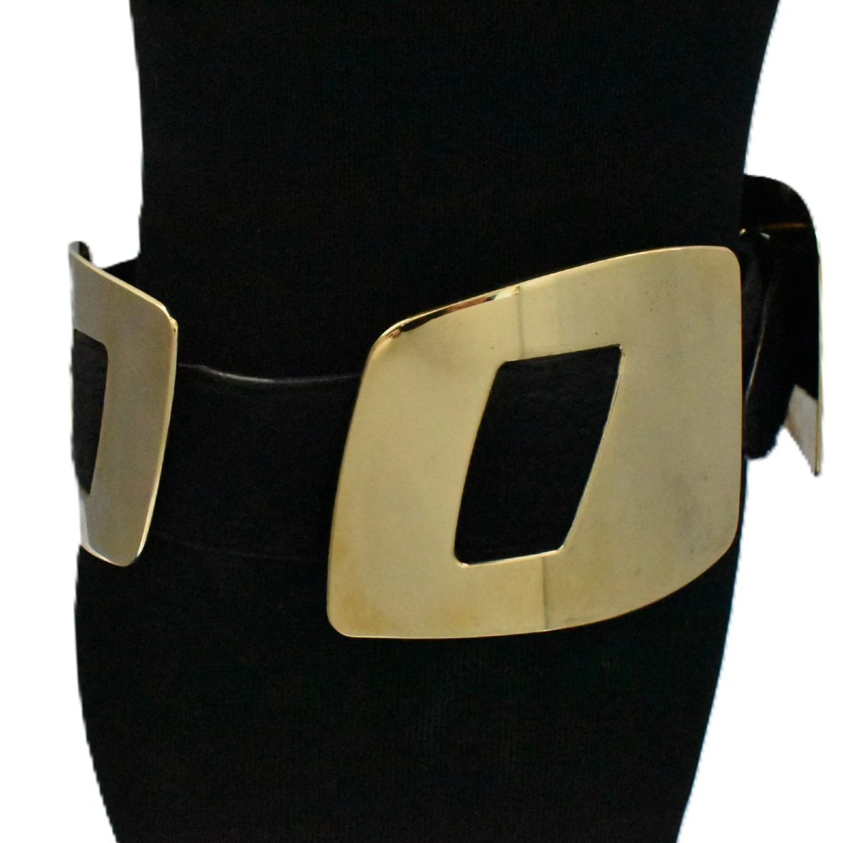 A Rare Vintage Gucci Wide Leather Belt With 3 Abstract Gold-plated "g" Buckles-photo-2