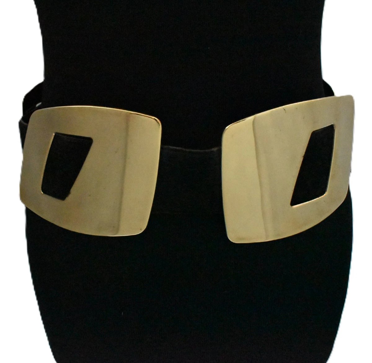 A Rare Vintage Gucci Wide Leather Belt With 3 Abstract Gold-plated "g" Buckles-photo-3