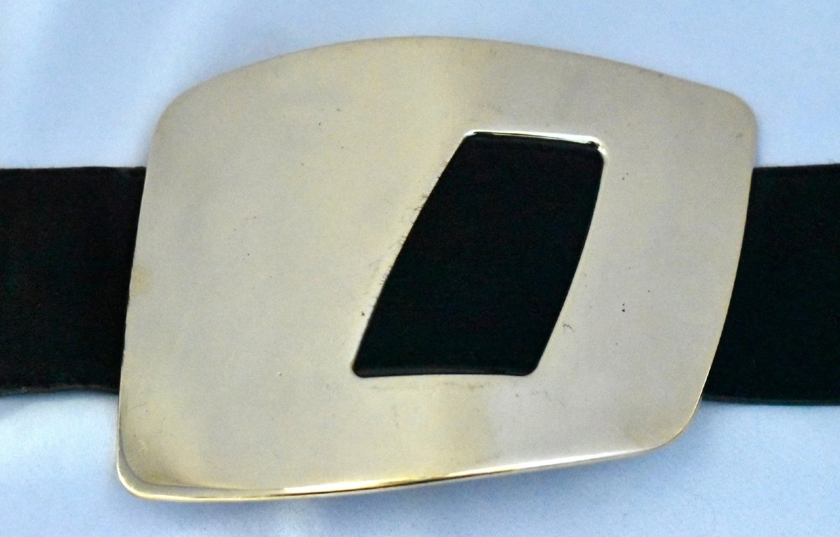 A Rare Vintage Gucci Wide Leather Belt With 3 Abstract Gold-plated "g" Buckles-photo-3