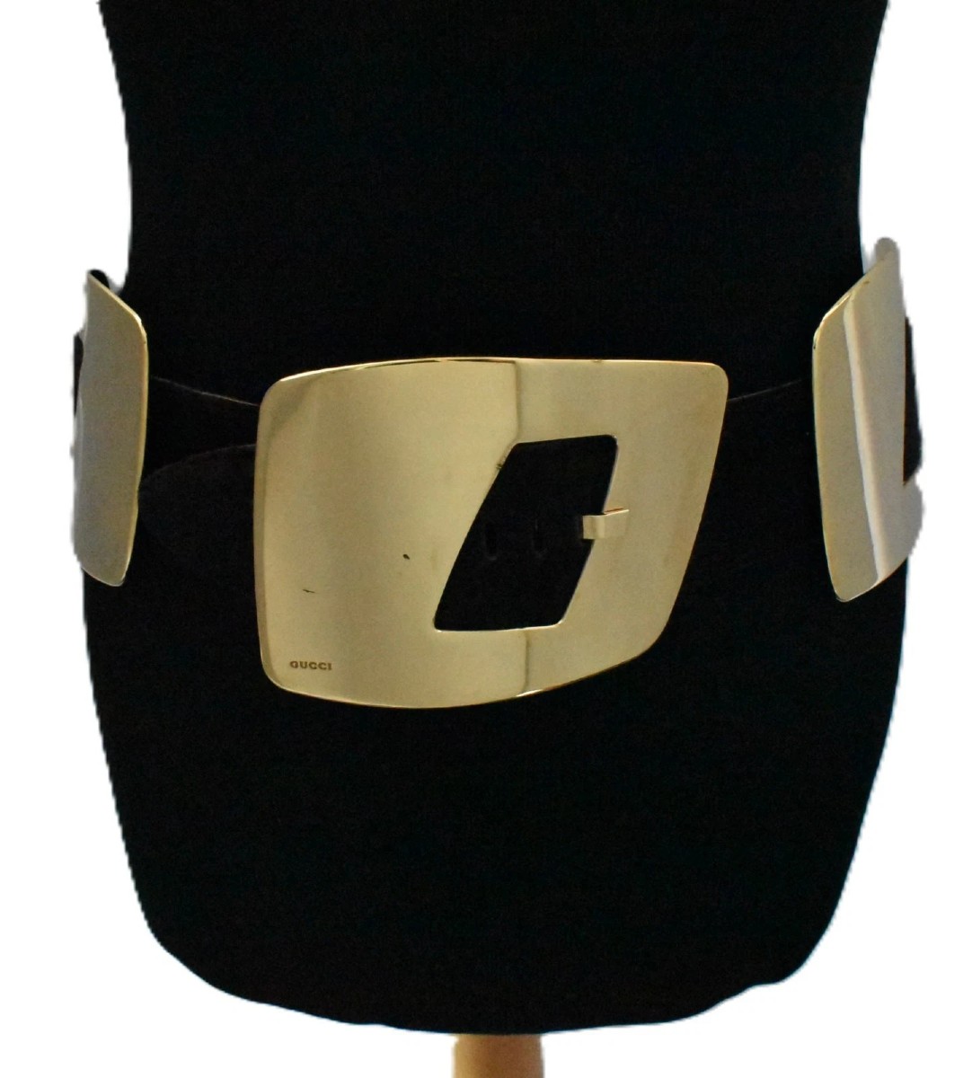 A Rare Vintage Gucci Wide Leather Belt With 3 Abstract Gold-plated "g" Buckles