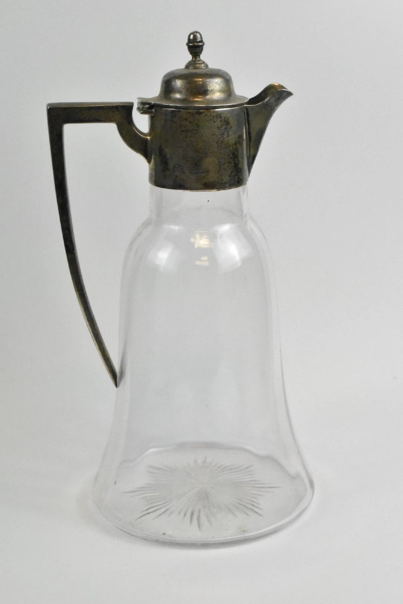 Art Nouveau Glass Decanter Known As A Claret Jug, With Silver Fittings