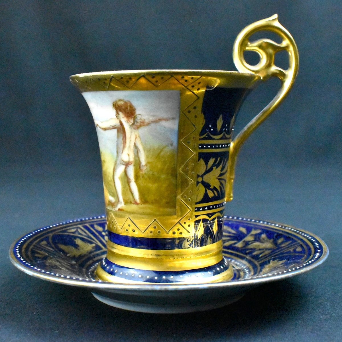 Tasse à expresso et soucoupe de style viennois royal ancien, vers 1890-photo-2