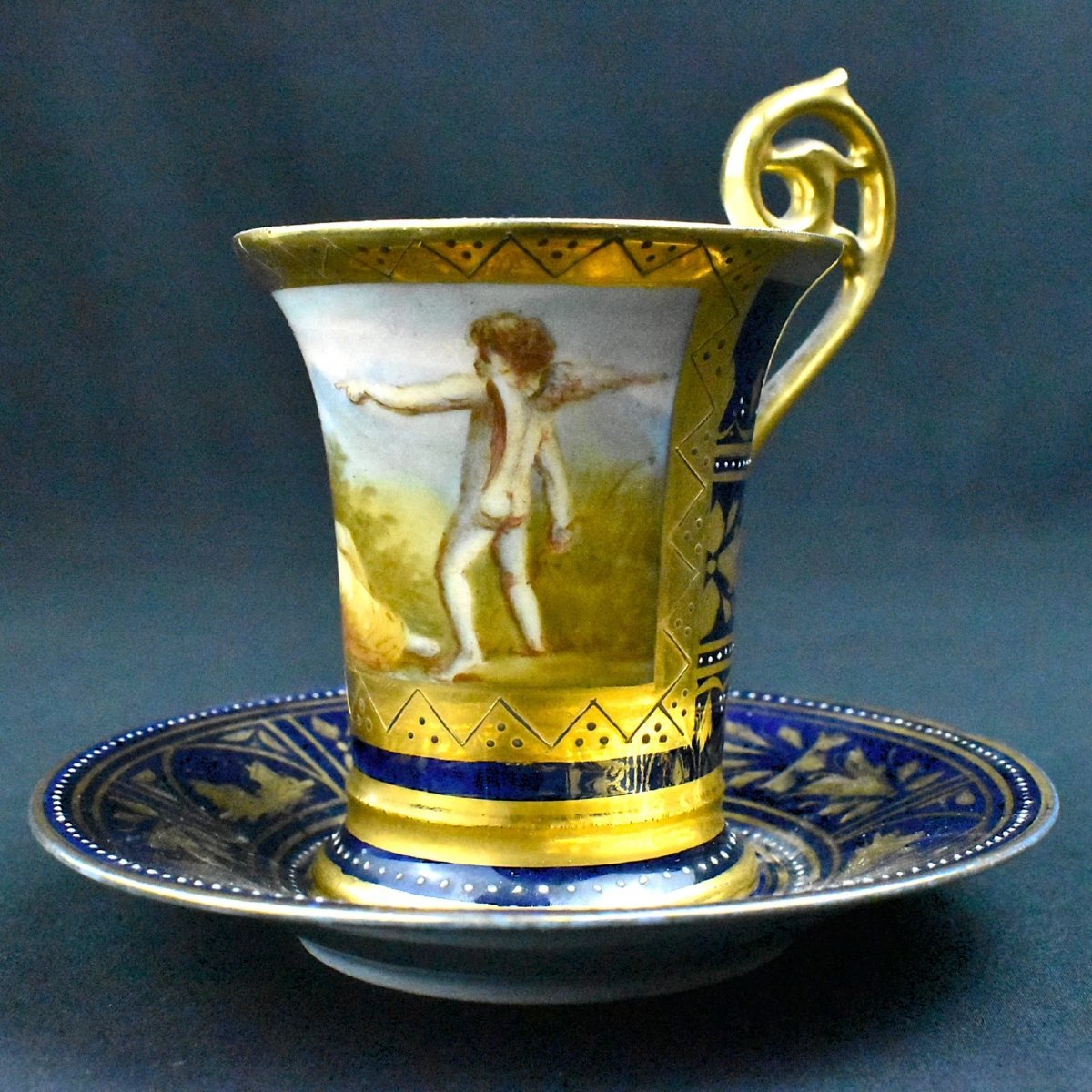Tasse à expresso et soucoupe de style viennois royal ancien, vers 1890-photo-3