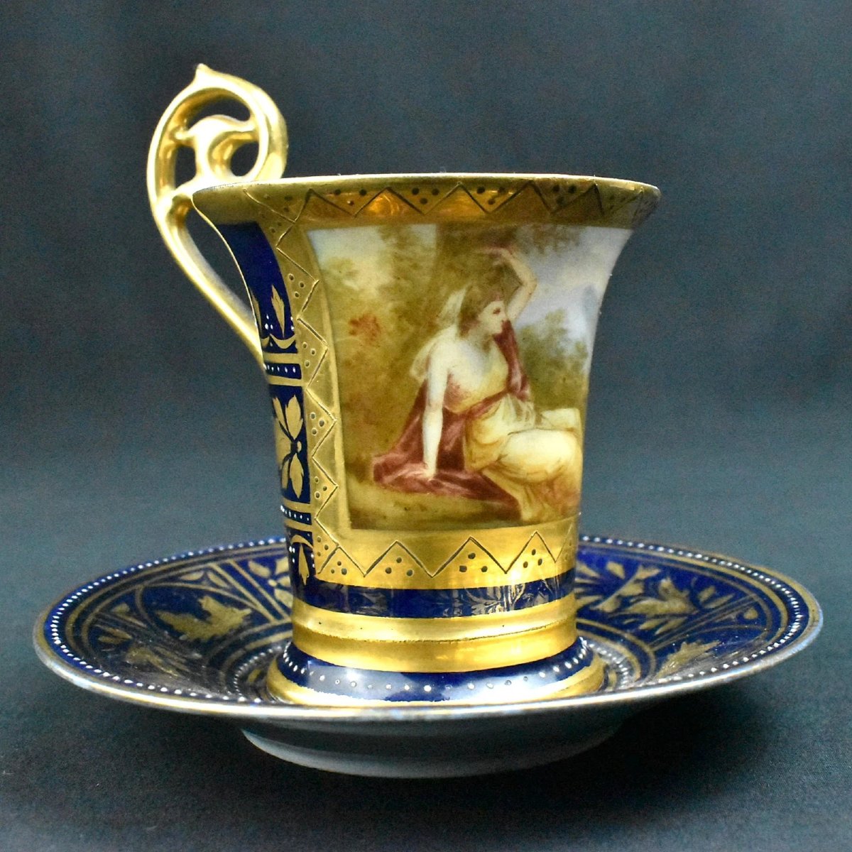 Tasse à expresso et soucoupe de style viennois royal ancien, vers 1890-photo-4