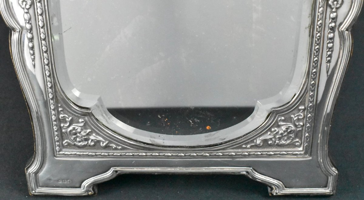 Miroir de coiffeuse ancien à chevalet encadré d'argent, orné, par William M Hayes-photo-3