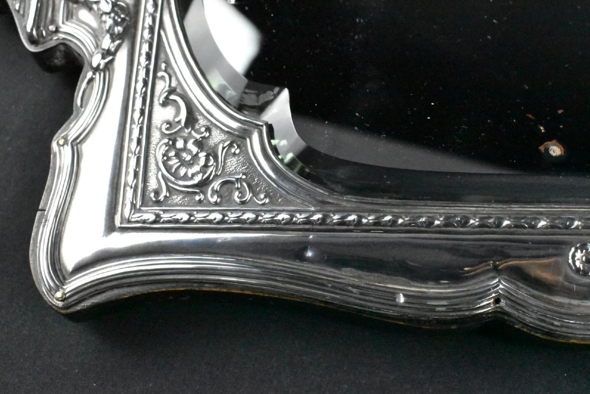 Miroir de coiffeuse ancien à chevalet encadré d'argent, orné, par William M Hayes-photo-4