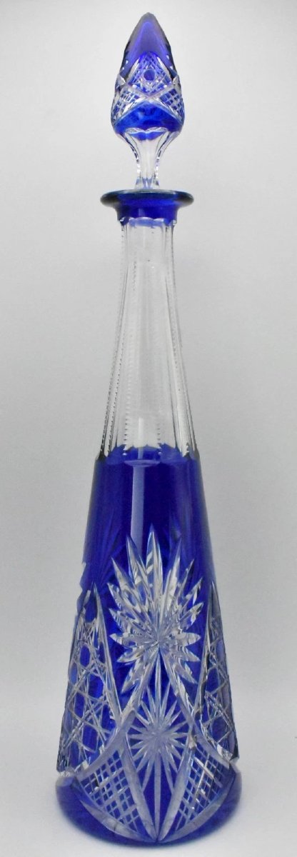 Carafe et bouchon en cristal taillé bleu cobalt Saint Louis Massenet vintage, fabrication franç-photo-3