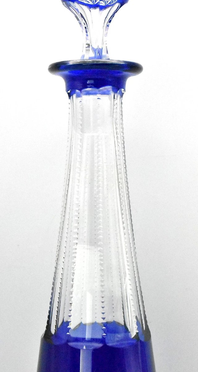 Carafe et bouchon en cristal taillé bleu cobalt Saint Louis Massenet vintage, fabrication franç-photo-1
