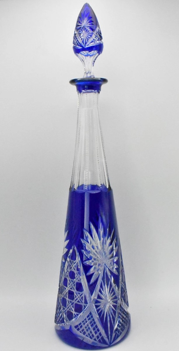 Carafe et bouchon en cristal taillé bleu cobalt Saint Louis Massenet vintage, fabrication franç