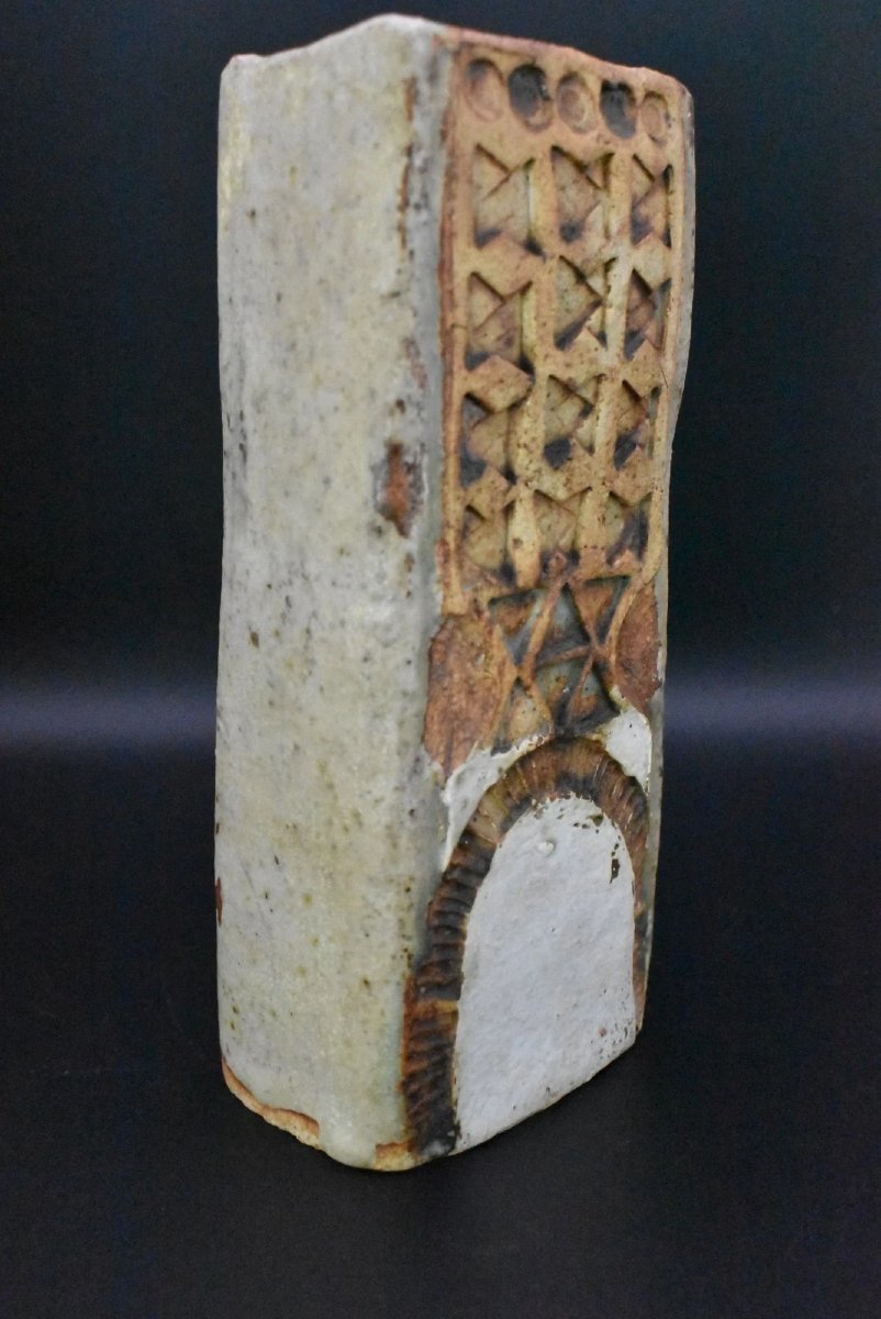 Vase rectangulaire en grès à décor imprimé, par Alan Wallmore-photo-3