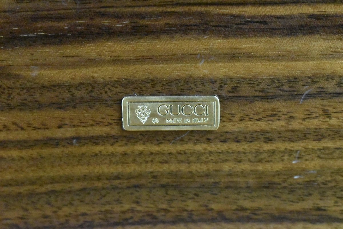 Rare Vintage Gucci Wooden Jewellery Box Accessory Collection Gold Crest Plaque-photo-5