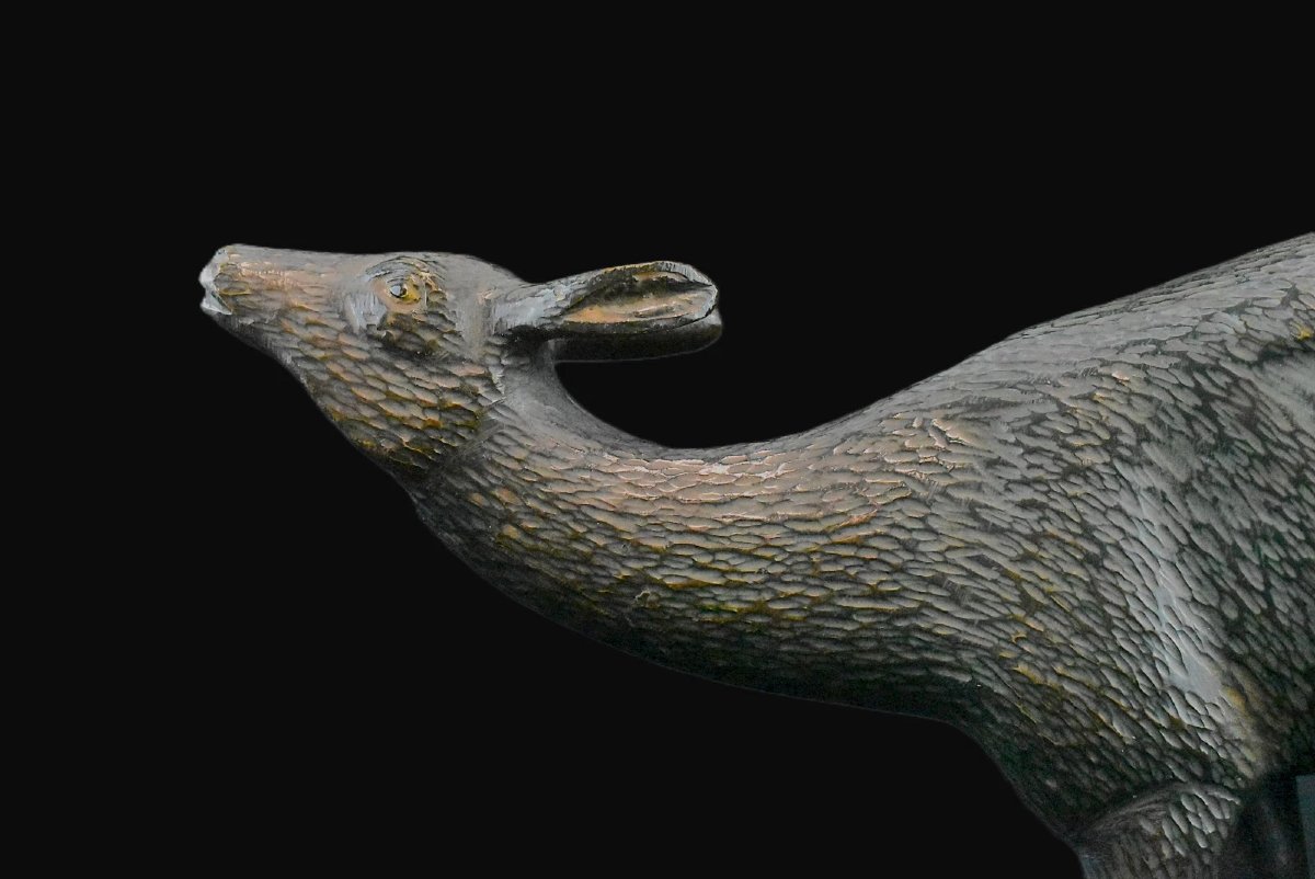 Art Deco Bronze Sculpture Of A Deer (doe) Mounted On A Black Marble Base-photo-2