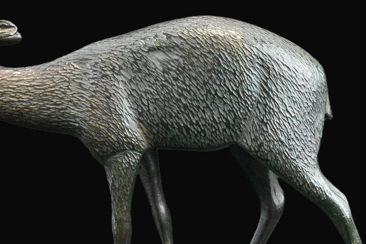 Art Deco Bronze Sculpture Of A Deer (doe) Mounted On A Black Marble Base-photo-3