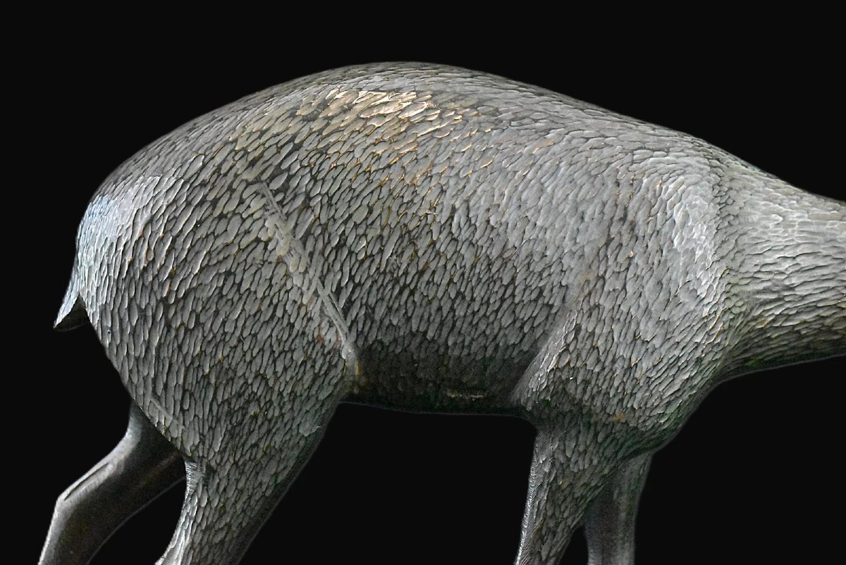 Art Deco Bronze Sculpture Of A Deer (doe) Mounted On A Black Marble Base-photo-2