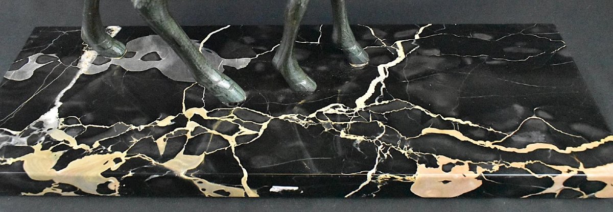 Art Deco Bronze Sculpture Of A Deer (doe) Mounted On A Black Marble Base-photo-4
