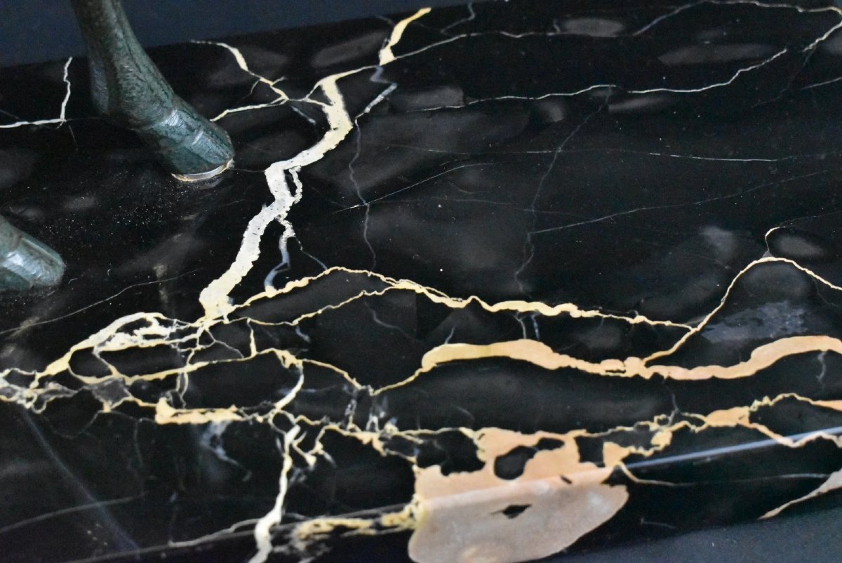 Art Deco Bronze Sculpture Of A Deer (doe) Mounted On A Black Marble Base-photo-5