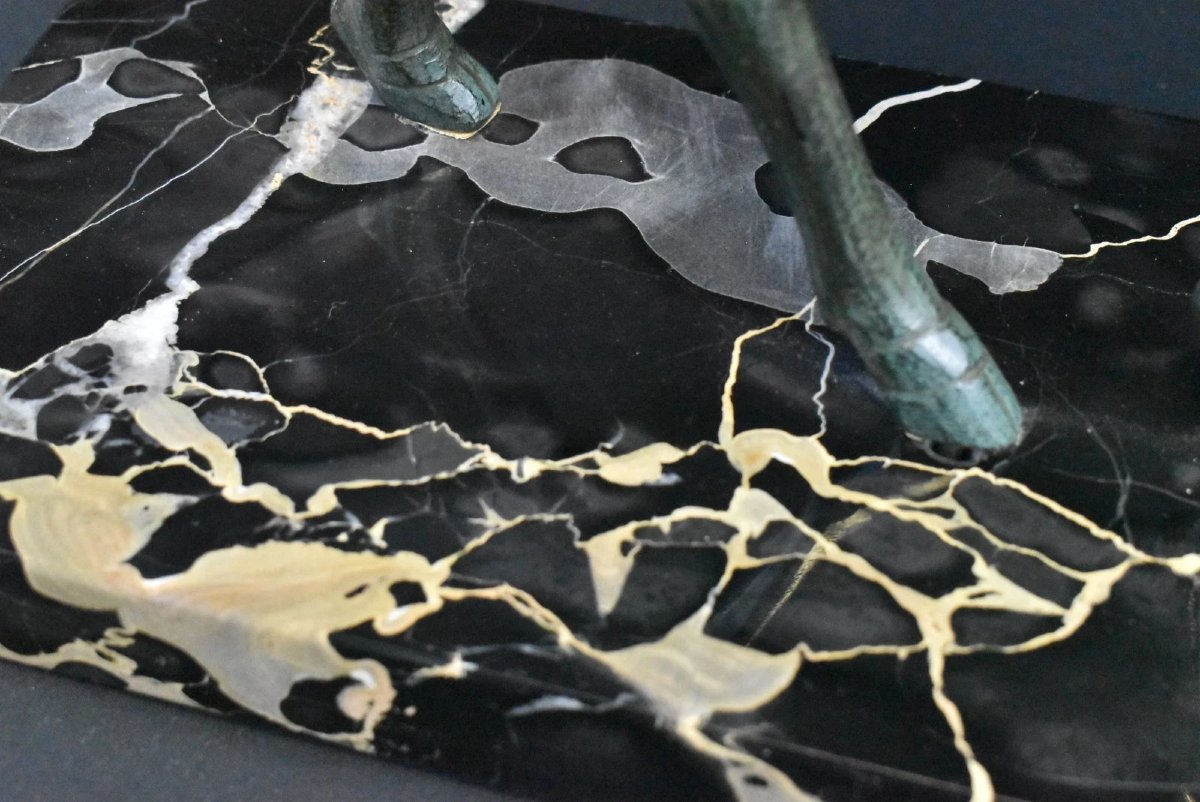 Art Deco Bronze Sculpture Of A Deer (doe) Mounted On A Black Marble Base-photo-7