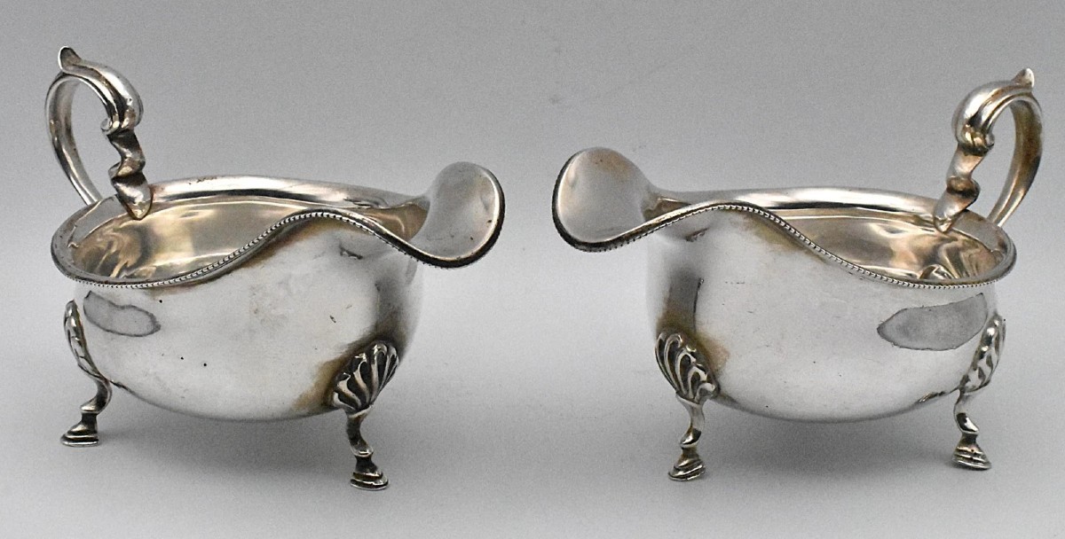 George V Asprey & Co Ltd Sterling Silver Sauce Boats, Made In Birmingham In 1928