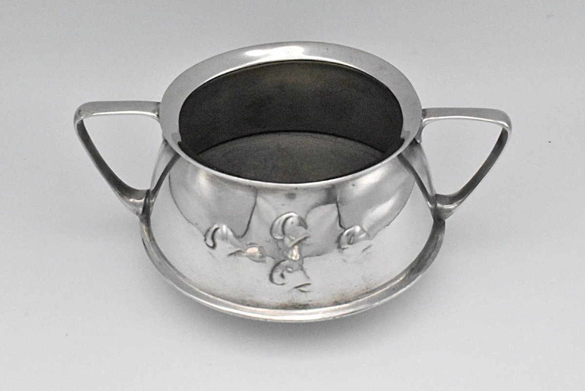 Tudric Pewter Sugar Bowls And Cream Jug Set By Archibald Knox For Liberty & Co-photo-2
