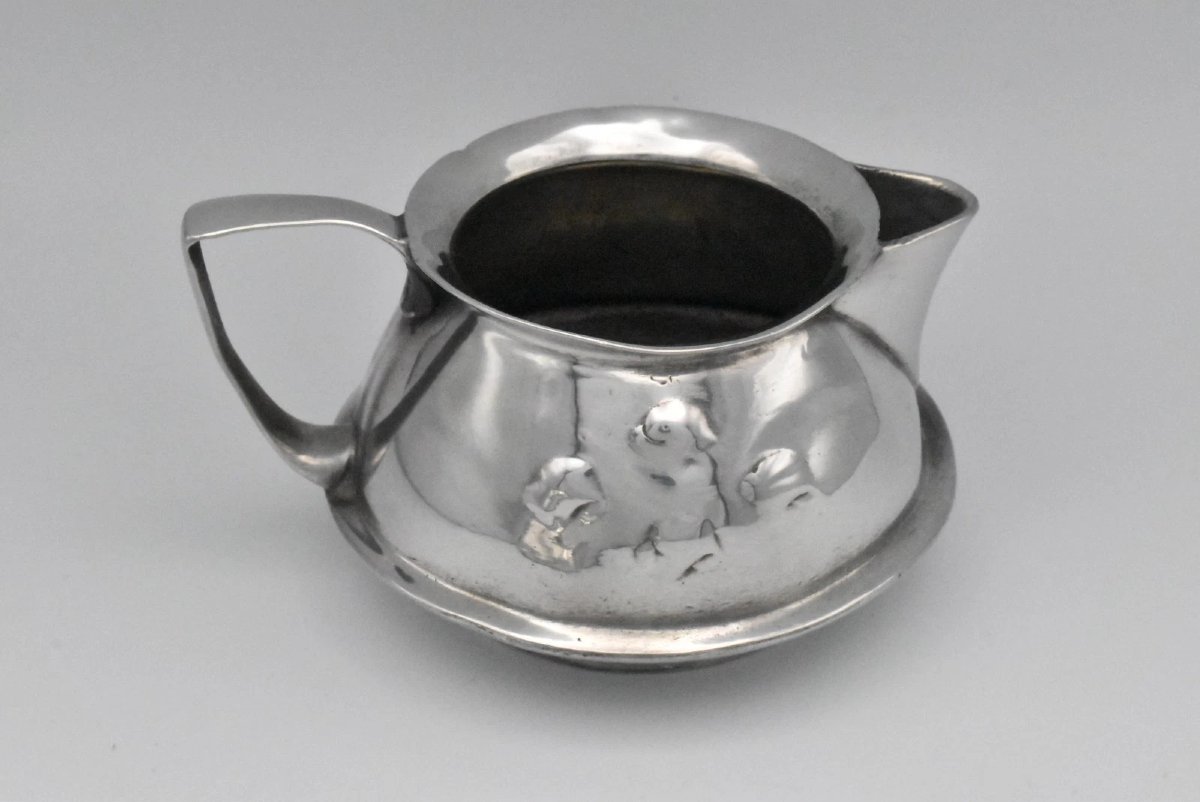 Tudric Pewter Sugar Bowls And Cream Jug Set By Archibald Knox For Liberty & Co-photo-4
