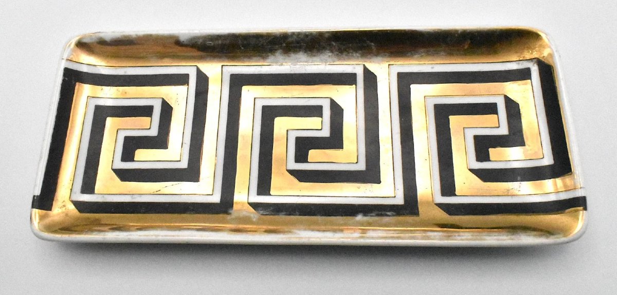 Fornasetti Greek Key Design Pin Tray With A Matching Cubed Lighter-photo-3