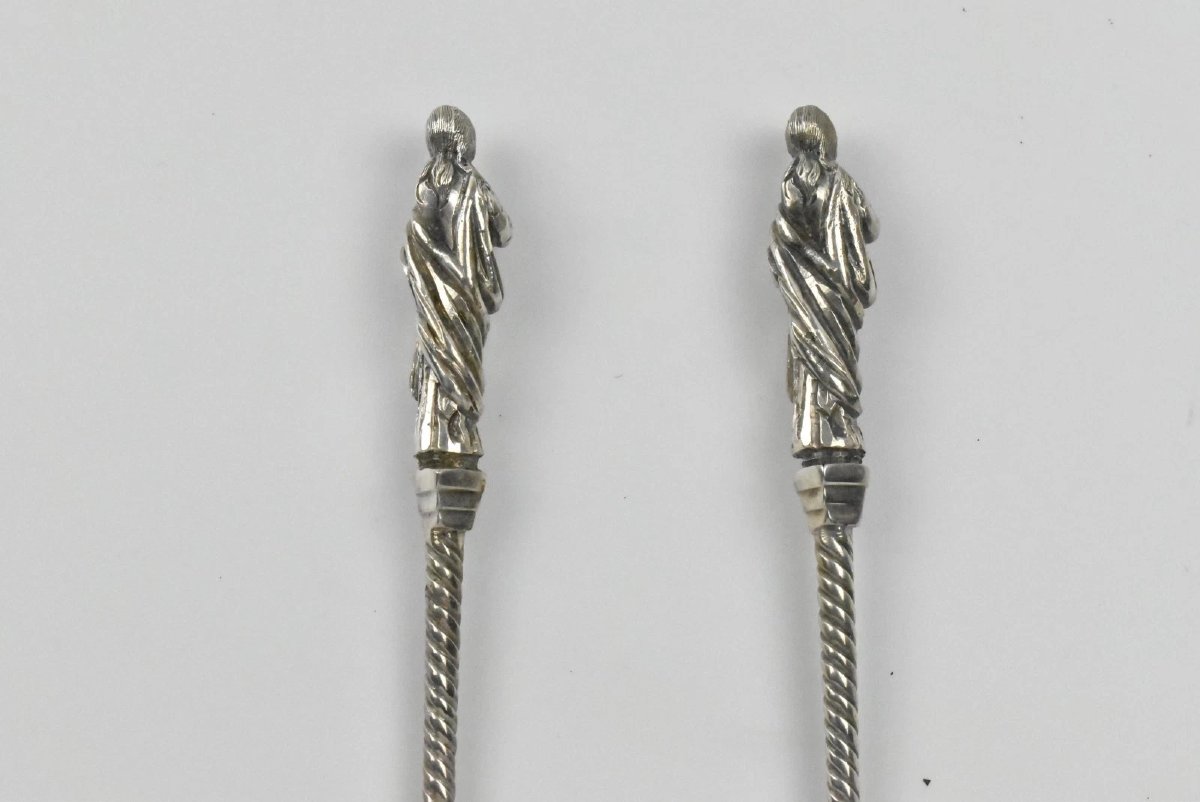 Pair Of English Sterling Silver Apostle Spoon Set - London 1889 By Edward Hutton-photo-6