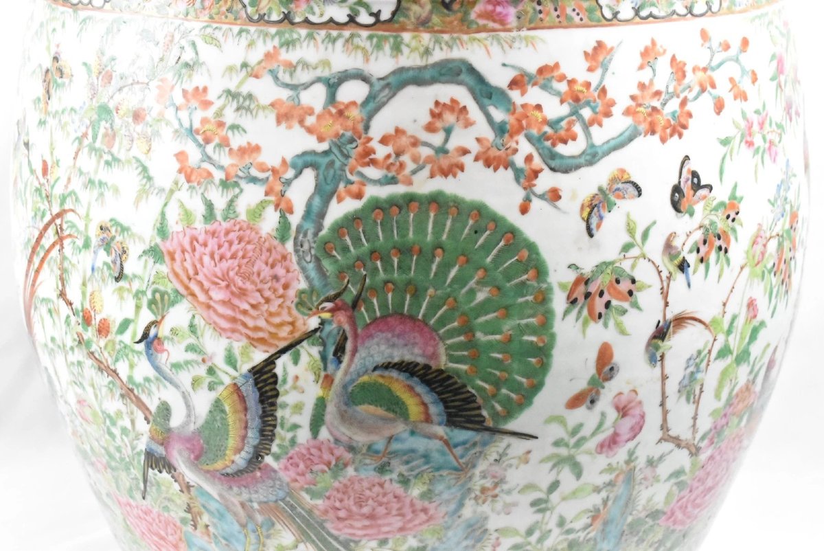 A Very Large Antique Qing Chinese Famille Rose Fish Bowl Or Jardiniere 51cm Tall-photo-4