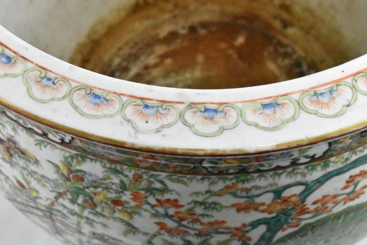 A Very Large Antique Qing Chinese Famille Rose Fish Bowl Or Jardiniere 51cm Tall-photo-3