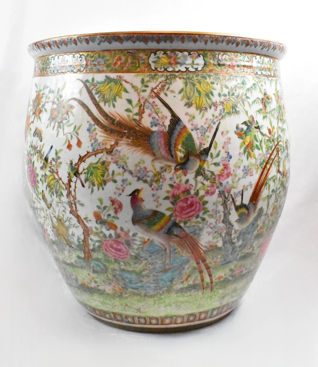 A Very Large Antique Qing Chinese Famille Rose Fish Bowl Or Jardiniere 51cm Tall-photo-4