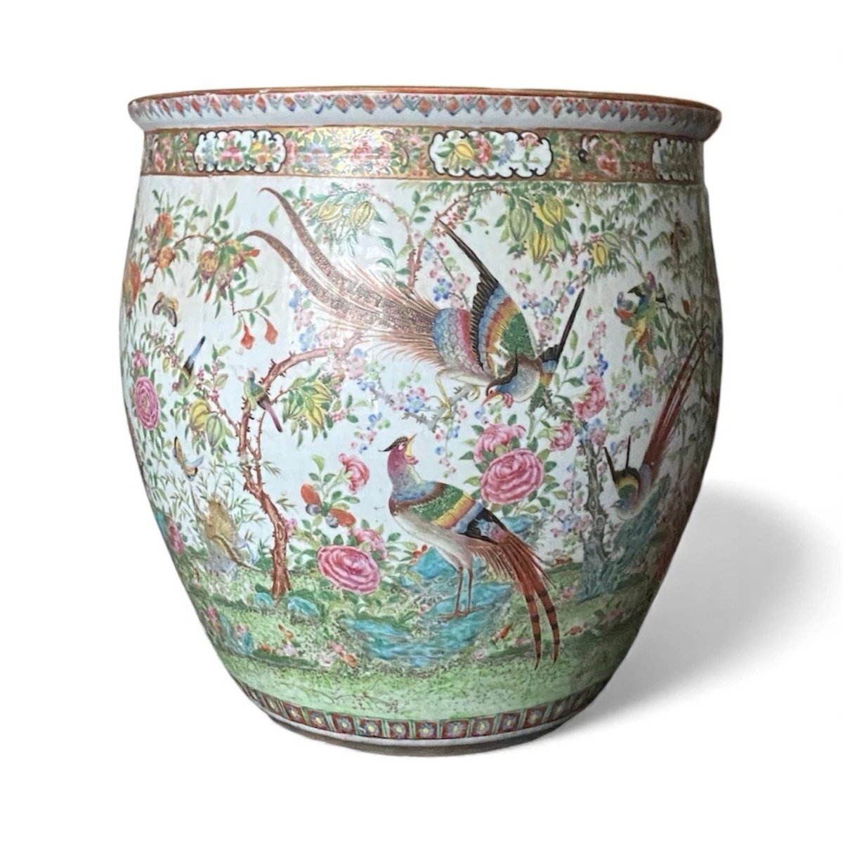 A Very Large Antique Qing Chinese Famille Rose Fish Bowl Or Jardiniere 51cm Tall-photo-5