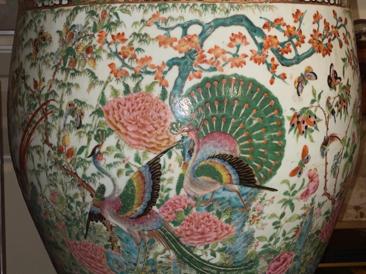 A Very Large Antique Qing Chinese Famille Rose Fish Bowl Or Jardiniere 51cm Tall-photo-8